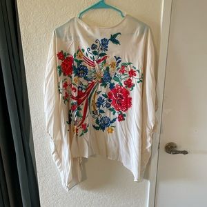 Romantic cream and floral tie front shrug